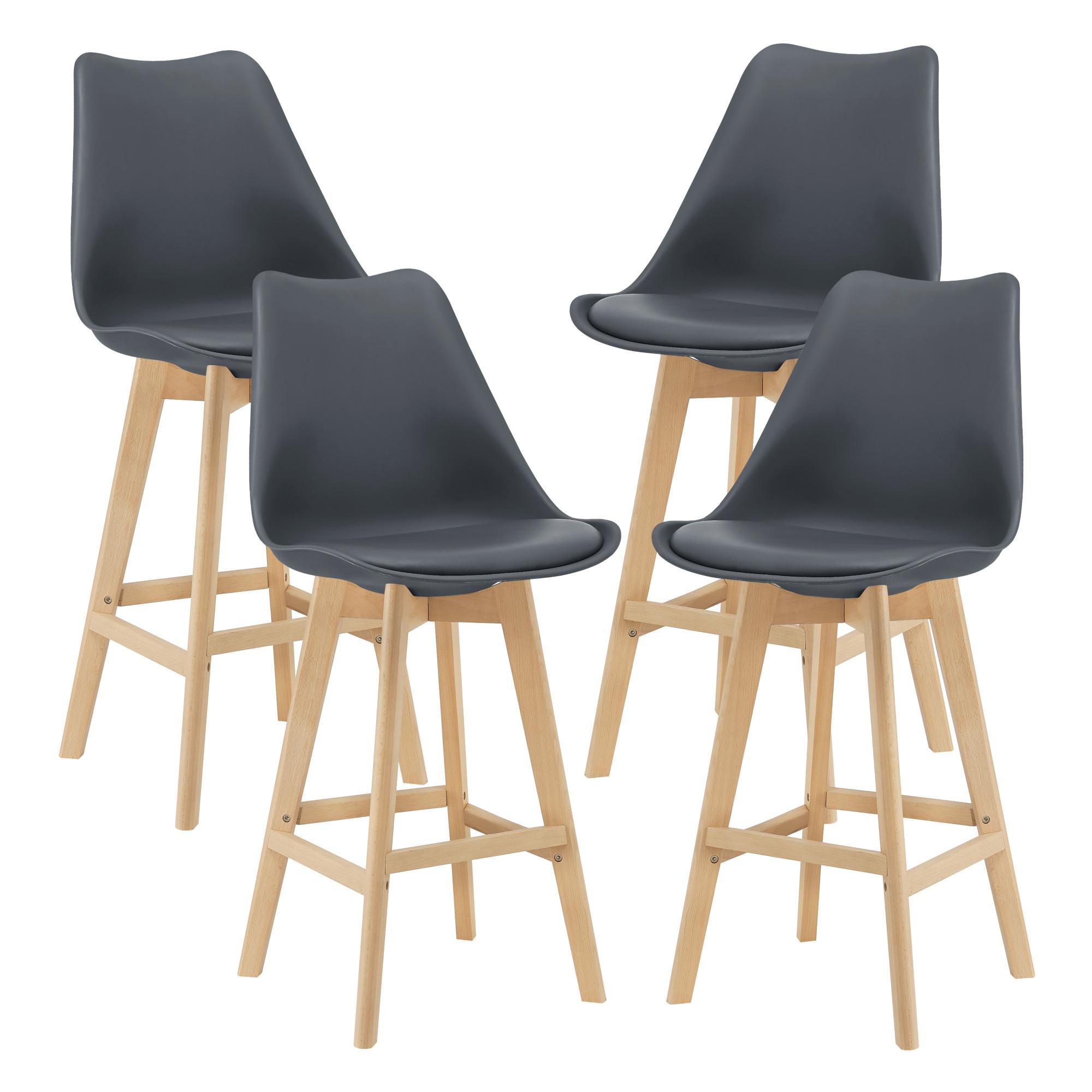 BARSTUHL Lublin 4er-Set - Grau, Leder (48/105/58cm) - [en.casa]