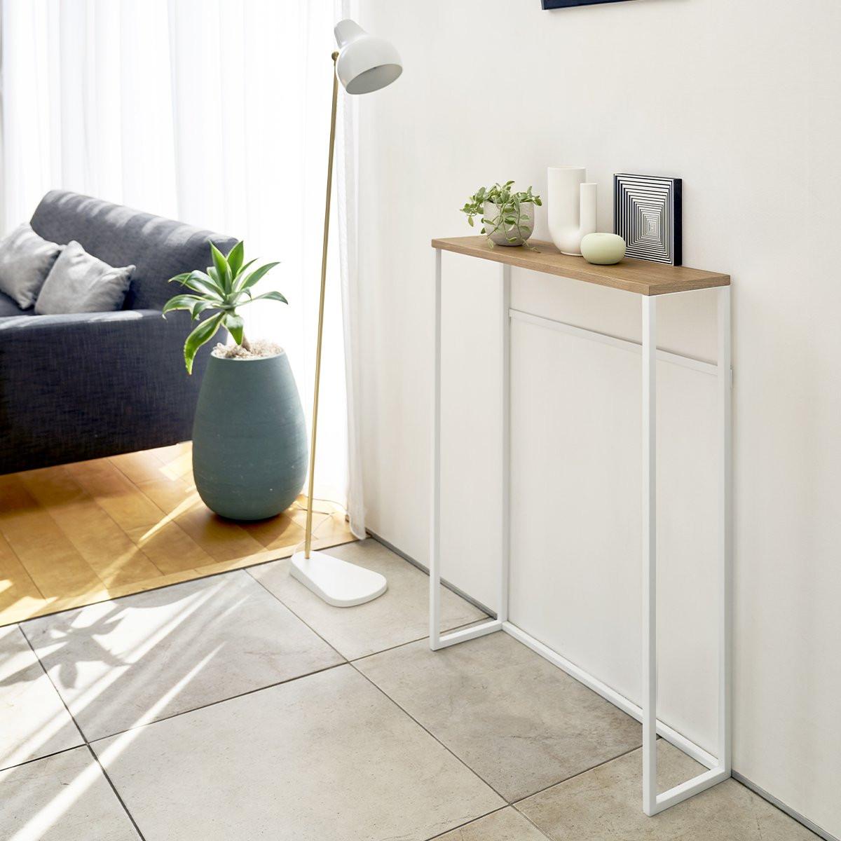 KONSOLENTISCH aus Metall und Holz - L60 cm - Weiß, Metall (60/18.5/80.5cm) - Yamazaki