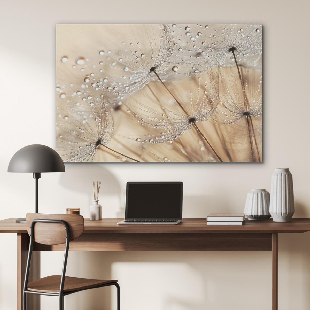 AKUSTIKBILD Löwenzahn - Abstrakt - Natur - Beige Wandbild Wohnzimmer 100x70 cm - Braun, Kunststoff (100/70/0.9cm) - MuchoWow