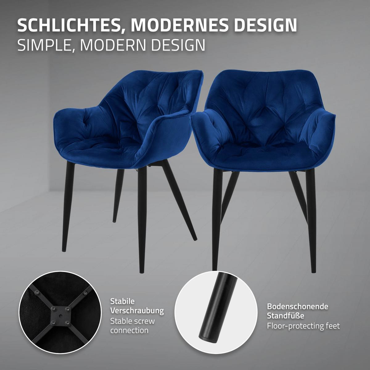 ESSZIMMERSTÜHLE 4er Set Dunkelblau Samt - Schwarz/Dunkelblau, Metall (67/83/59cm) - ML-DESIGN