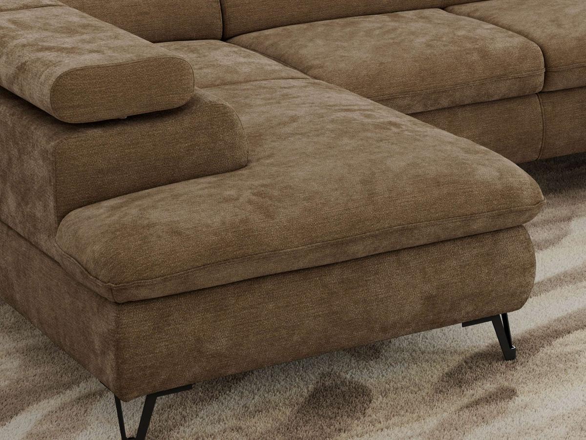 WOHNLANDSCHAFT PABLO U Schenille glatt Braun - Schwarz/Braun, Textil/Metall (346/76/208cm) - MKS