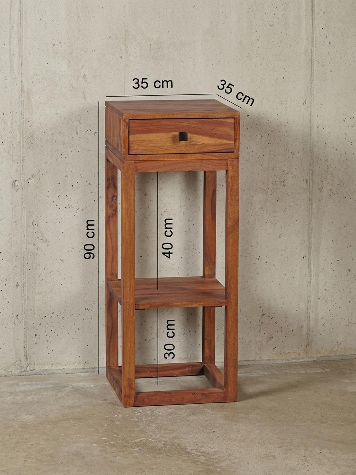 BEISTELLTISCH – Massivholz braun, mit Schublade, 35x35x90 cm - Dunkelbraun/Braun, Holz (35/35/90cm) - KADIMA DESIGN