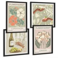 BILDER SET 4er Set - 50x50 cm & 40x60 cm Schwarzer Rahmen - Blumenposter Weinstadt - Schwarz, Kunststoff (50/50cm) - TULUP
