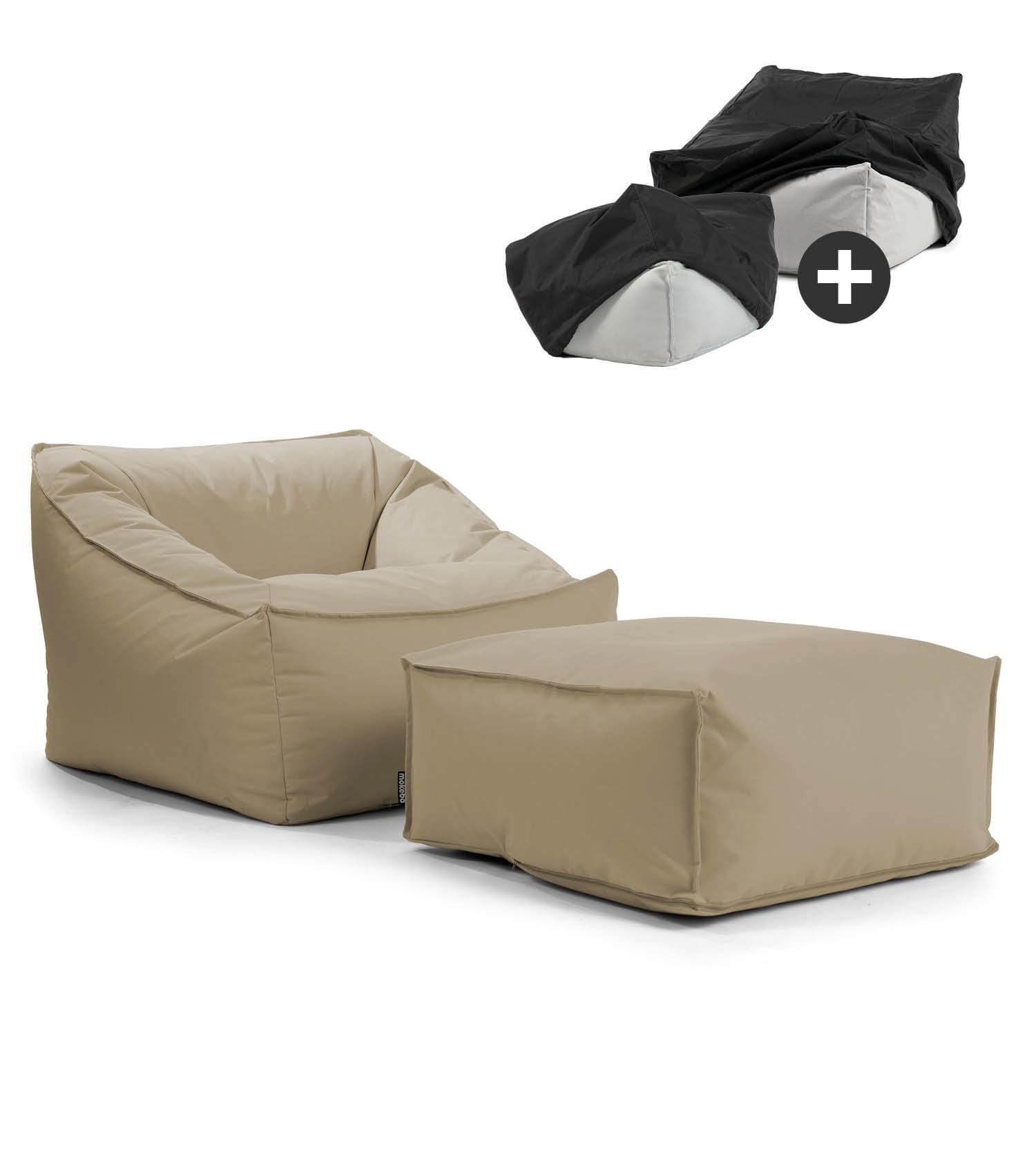 OUTDOOR SITZSACK Der Sunnyboy mit Hocker - Beige, Textil (80/60/83cm) - Mokebo