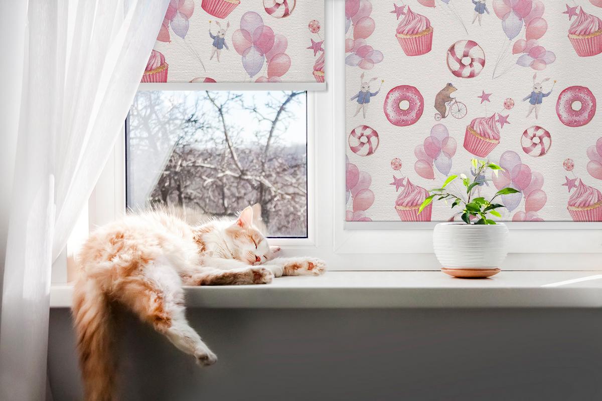 INNENROLLO - Fensterrollo - Rollo - 90x140 cm - Rosa Luftballons, Donuts und Hasen - Pink, Kunststoff (90/140/0.5cm) - TULUP