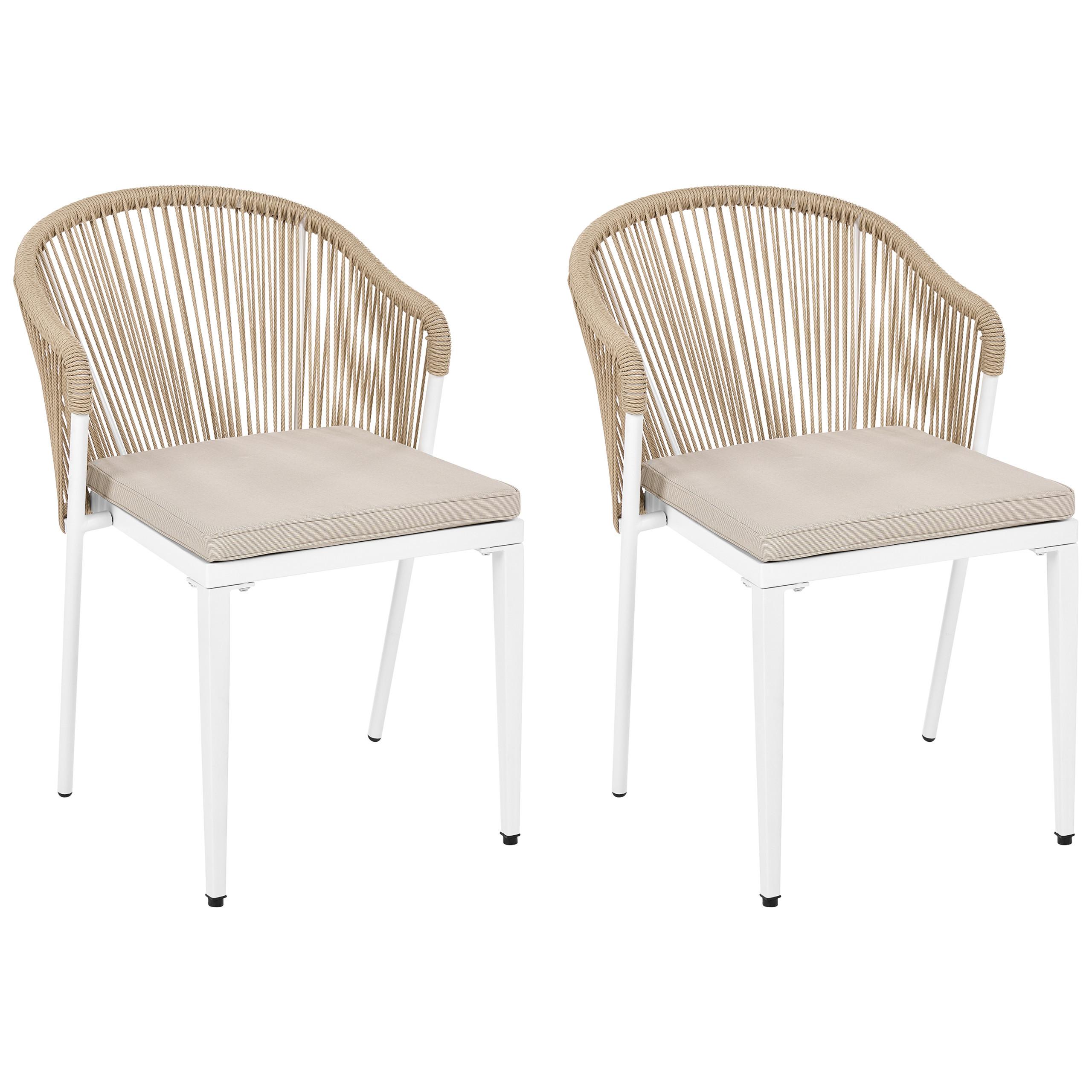 STUHL 2er-Set und Sitzkissen Metall Beige Paranea - Beige/Weiß, Metall (46/80/47cm) - Beliani