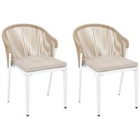 STUHL 2er-Set und Sitzkissen Metall Beige Paranea - Beige/Weiß, Metall (46/80/47cm) - Beliani