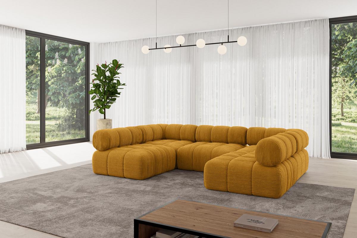 WOHNLANDSCHAFT modulares Sofa Garvo-U1 - 285x190x70 cm Senfgelb Cord - Currygelb, Holzwerkstoff/Textil (285/70/190cm) - ALTDECOR
