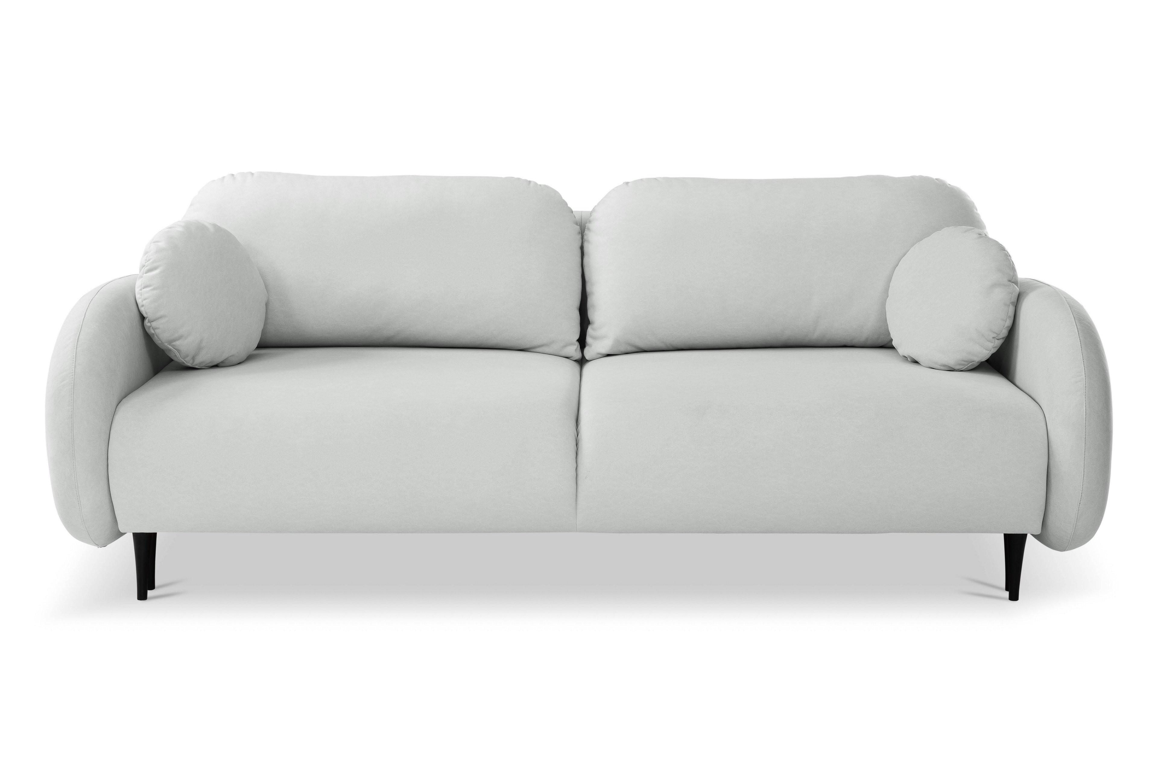BETTSOFA AGIO Hellgrau Plüsch-Stoff mit Schlaffunktion - Hellgrau, Holz (232/95/109cm) - MASSENO