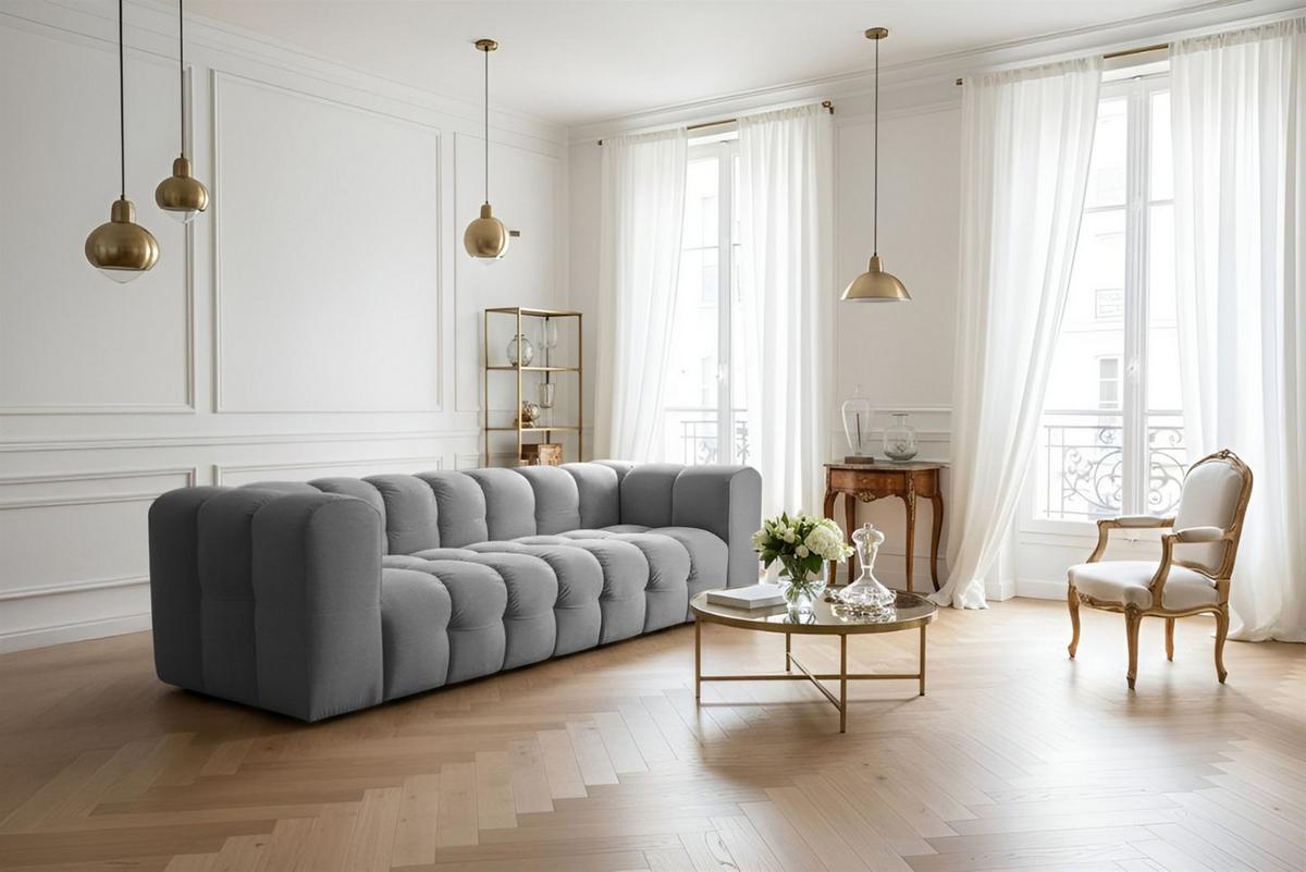 SOFASET Solvie 3-4 In Tiffani - Grau, Holzwerkstoff/Textil (250/75/106cm) - Fun Möbel