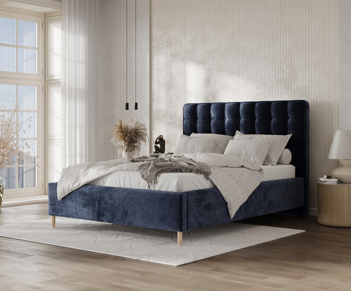 POLSTERBETT Paloma 120/200 cm Marineblau im Lotta Stoff - Naturfarben/Dunkelblau, Holz/Holzwerkstoff (120/200cm) - AltaBeds