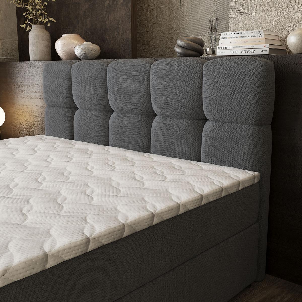 BOXBETT BRUME 200x200 cm mit Matratze und Topper, H2+H3 - Graphitfarben - Graphitfarben, Holz (200/200cm) - MASSENO