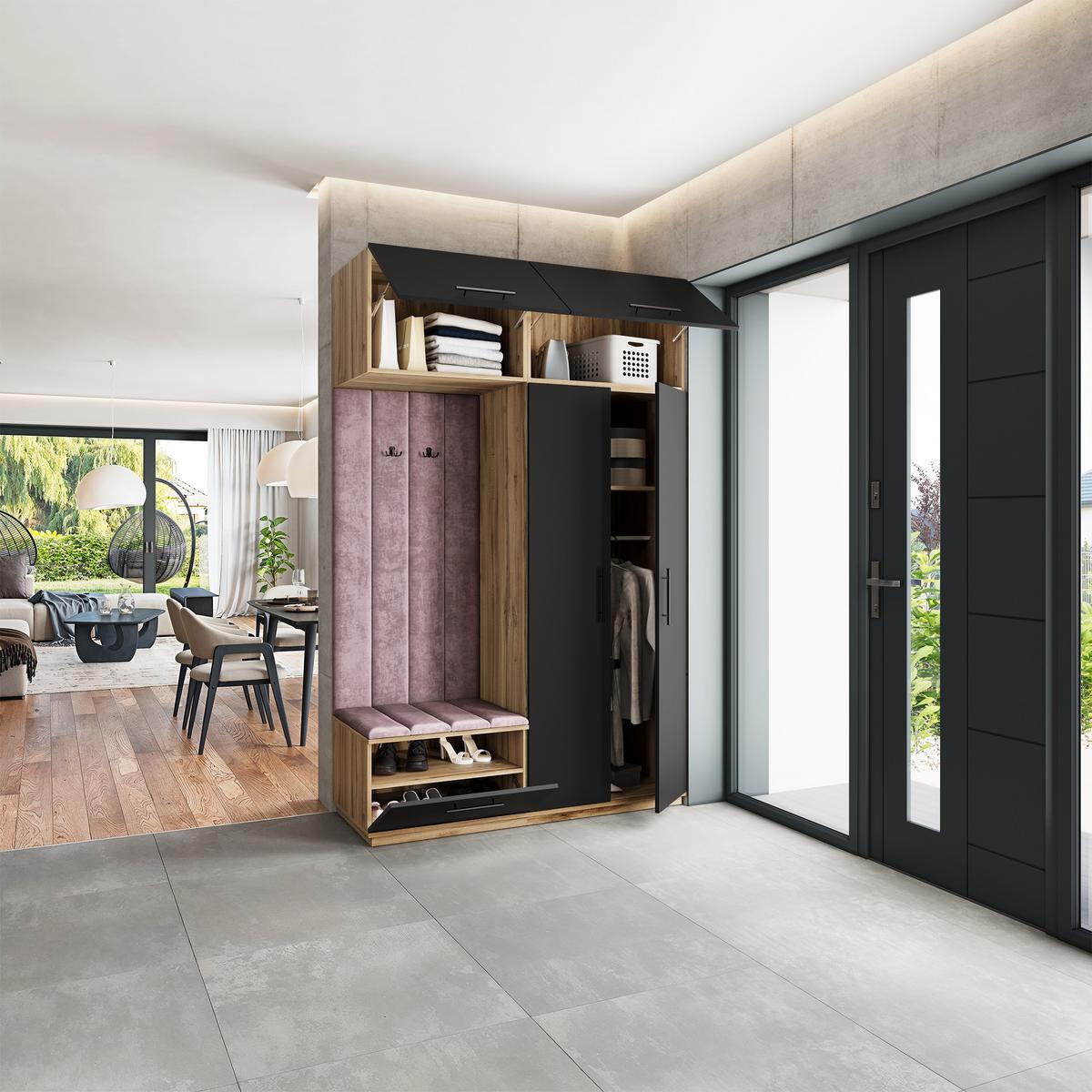GARDEROBENSCHRANK REMA 150/240/60 cm Modern Garderobe-Set Eiche Wotan - Eiche Wotan/Lila, Holzwerkstoff (150/240/60cm) - MASSENO