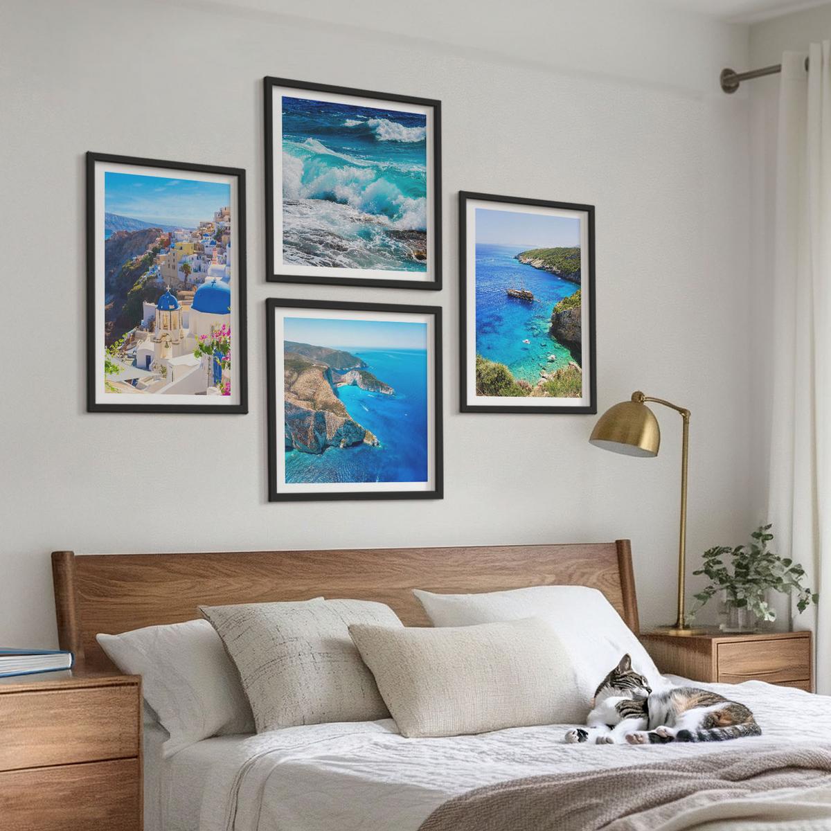 BILDER SET 4er Set - 50x50 cm & 40x60 cm Schwarzer Rahmen - Griechische Ansichten von Santorin Oia - Schwarz, Kunststoff (50/50cm) - TULUP