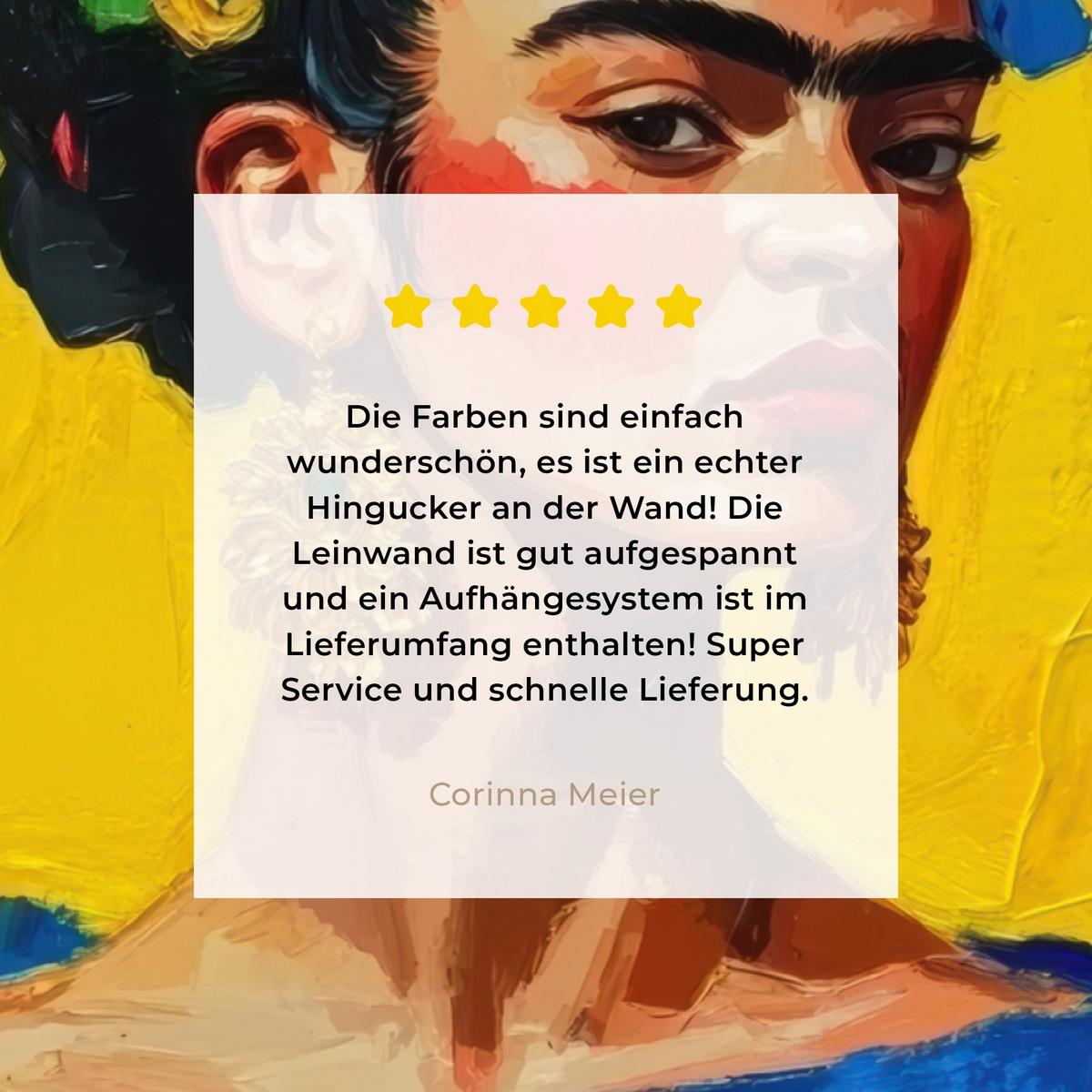 LEINWANDBILD Frida Kahlo - Frau - Gelb - Blau - Blumen Room Decor 30x40 cm - Gelb, Textil (30/40cm) - MuchoWow