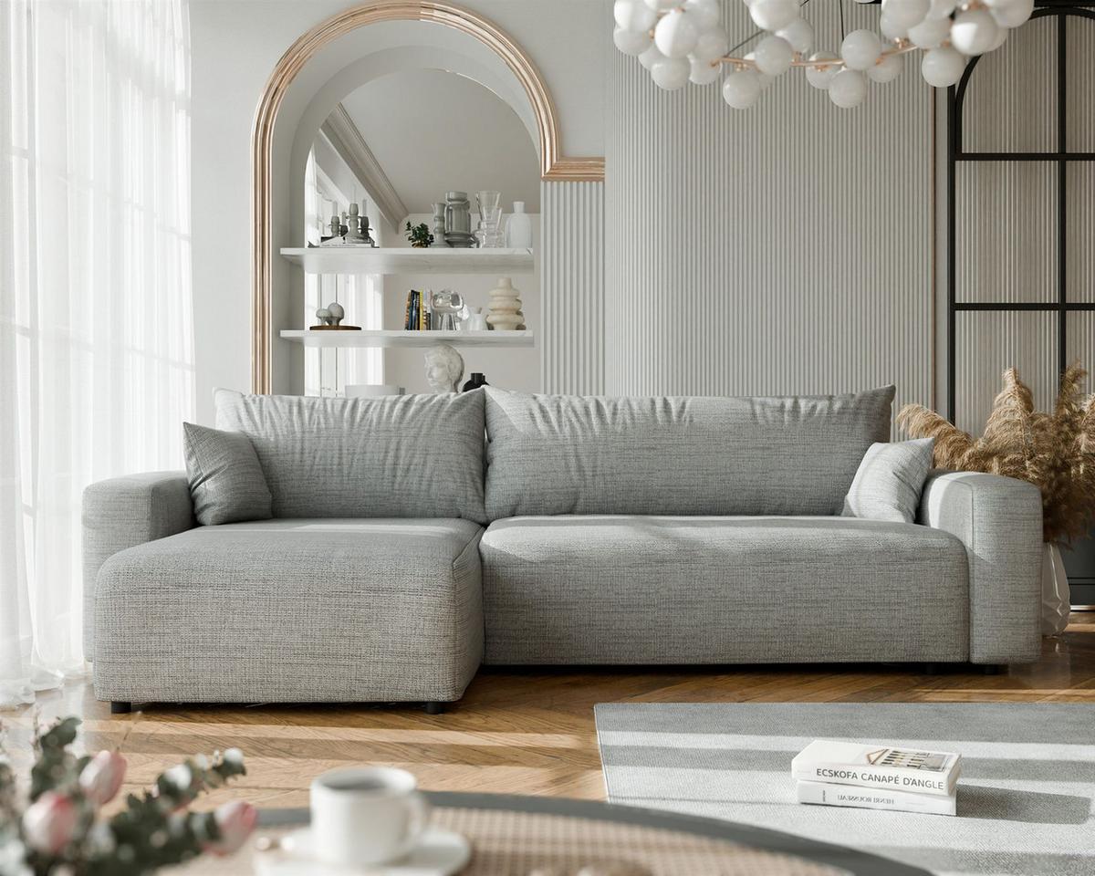 ECKSOFA Luna Max Mit Schlaffunktion - Grau, Holzwerkstoff/Textil (278/145cm) - Fun Möbel