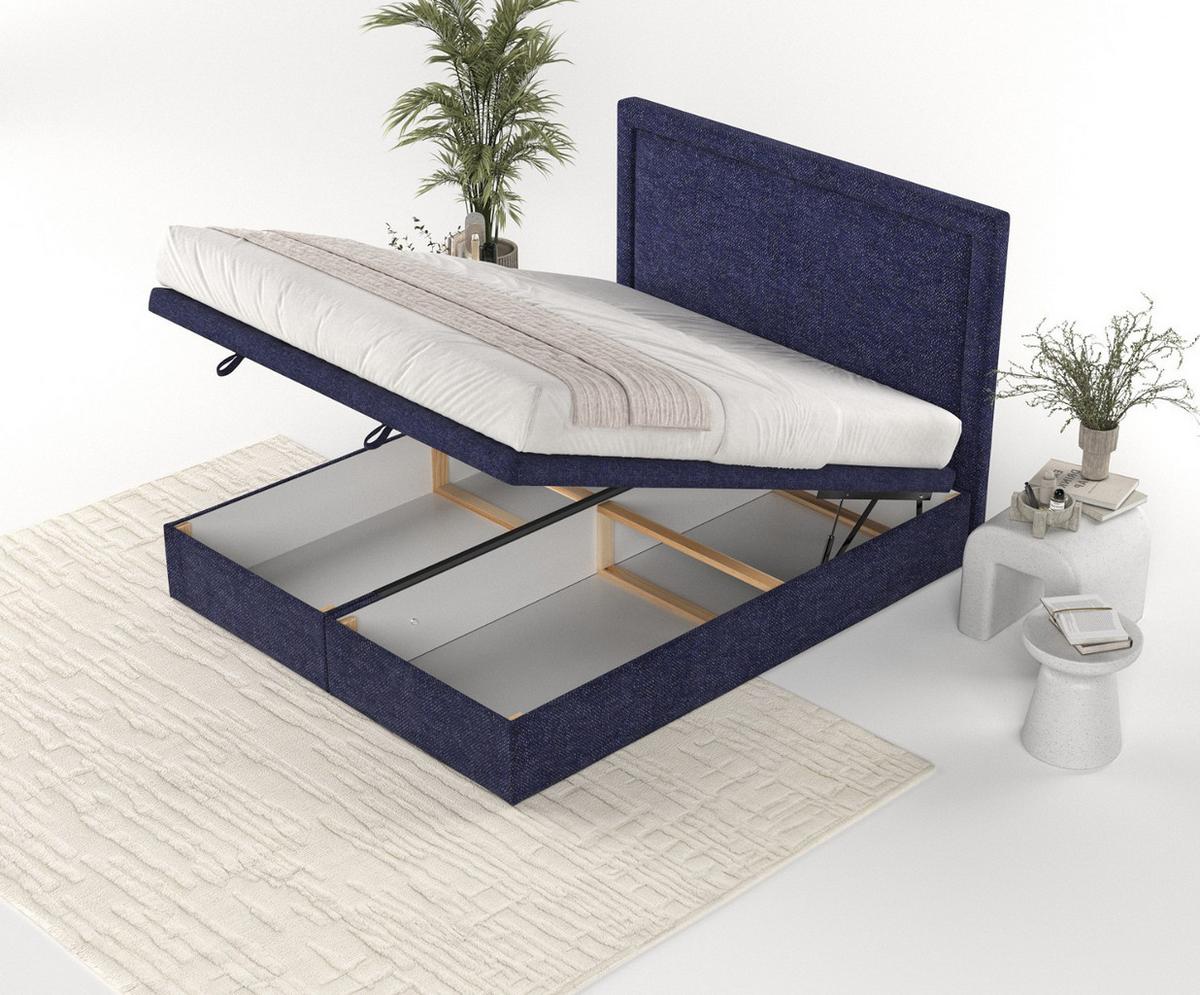 POLSTERBETT Salma mit Stauraum 120/200 cm Marineblau im Alta Stoff - Schwarz/Dunkelblau, Holz/Holzwerkstoff (120/200cm) - AltaBeds