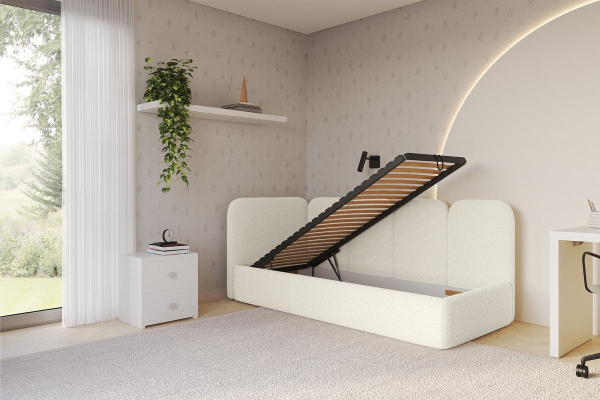 EINZELLBETT Jugendbett mit Bettkasten, Rechts - VELY 80x200 Beige - Perlmutt, Holzwerkstoff/Textil (80/200cm) - ALTDECOR