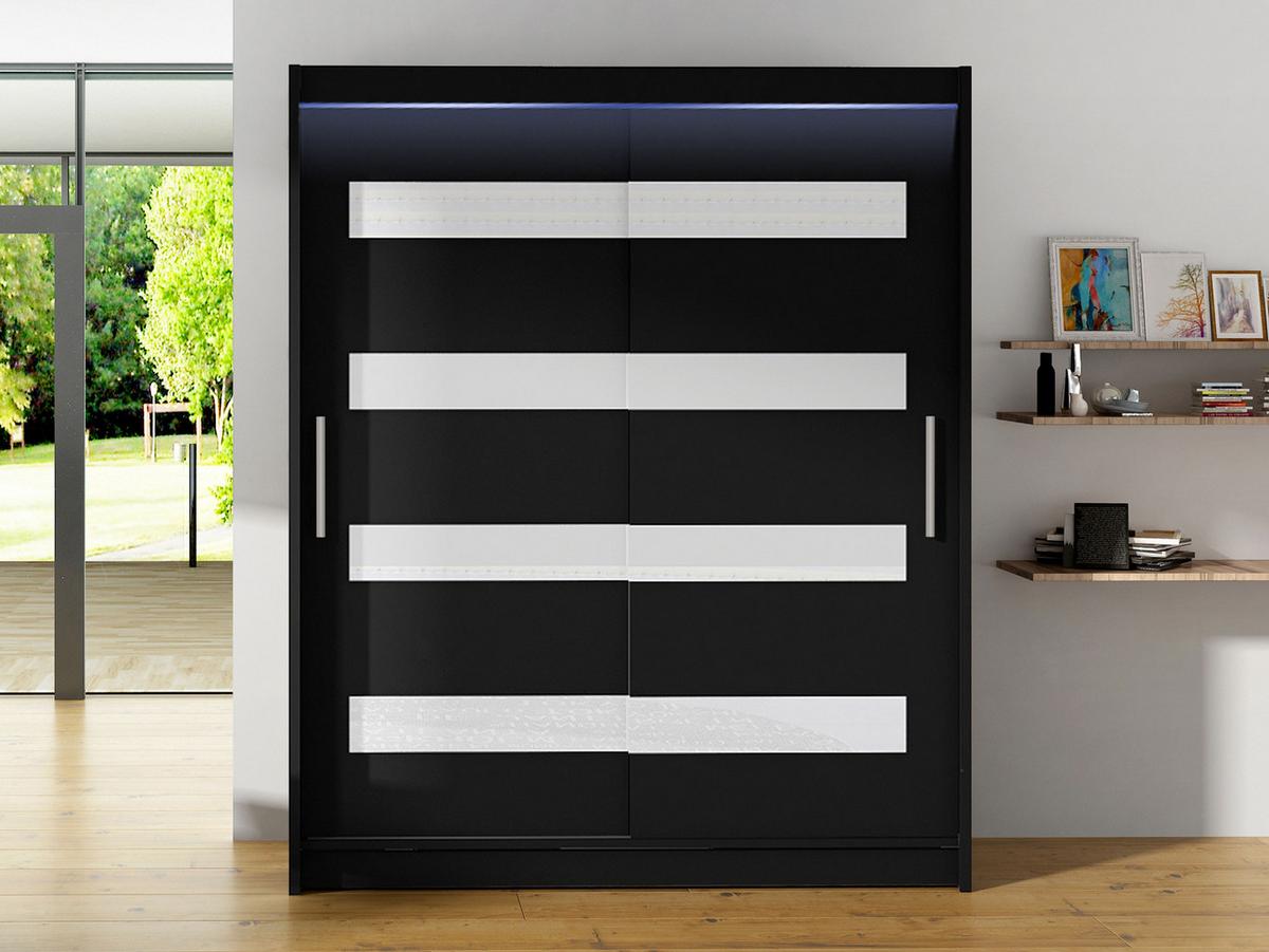 SCHWEBETÜRENSCHRANK Westa IV, mit RGB LED Beleuchtung - Silberfarben/Schwarz, Holzwerkstoff/Metall (150/200/58cm) - MIRJAN24