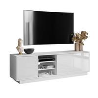 TV-ELEMENT SANAYI auf Sockel mit Regalen Hochglanz Weiß - Weiß Hochglanz/Weiß, Holzwerkstoff (156/47/38cm) - Lookway