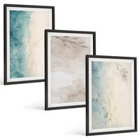 BILDER SET 3er Set - 40x60 cm Schwarzer Rahmen - Feine Aquarelltexturen - Schwarz, Kunststoff (40/60cm) - TULUP