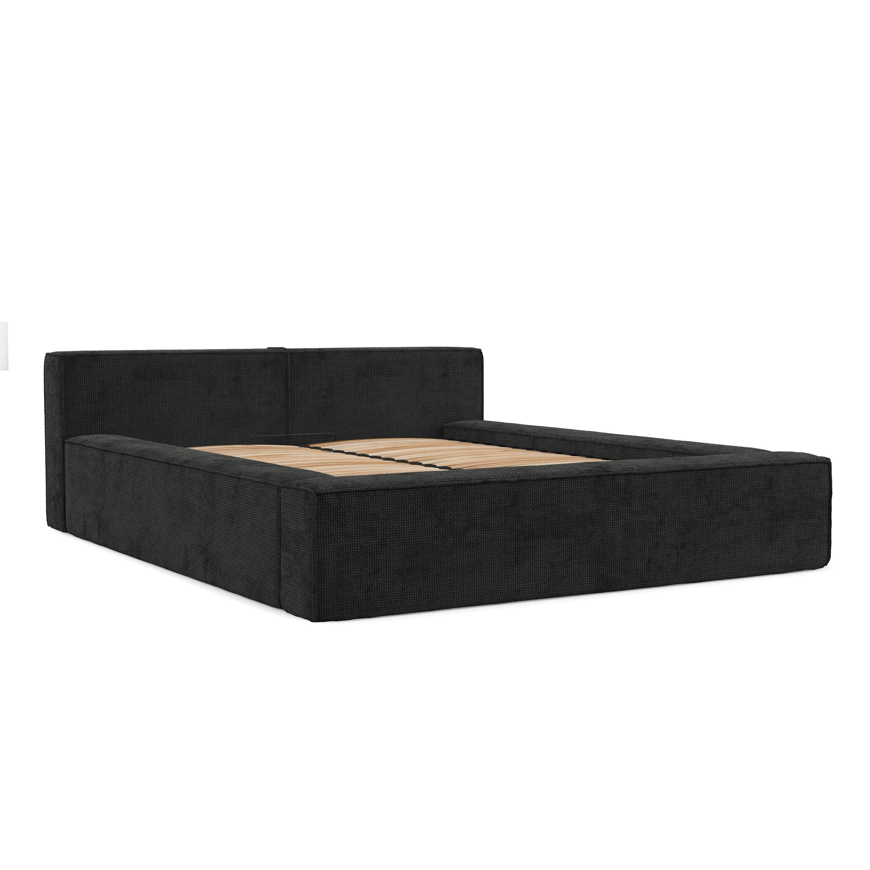 POLSTERBETT Casto mit Stauraum 180/200 cm Schwarz im Bonita Stoff - Schwarz/Naturfarben, Holz/Holzwerkstoff (180/200cm) - AltaBeds