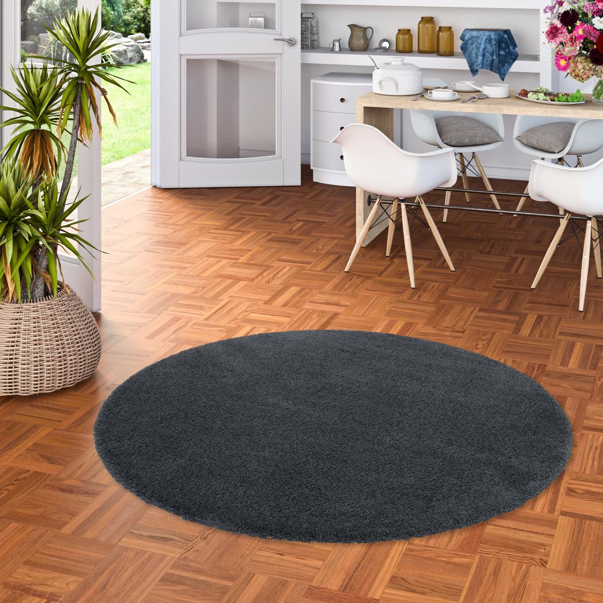 LUXUS HOCHFLOR LANGFLOR TEPPICH HARMONY RUND - Anthrazit, Textil (160/160cm) - Snapstyle