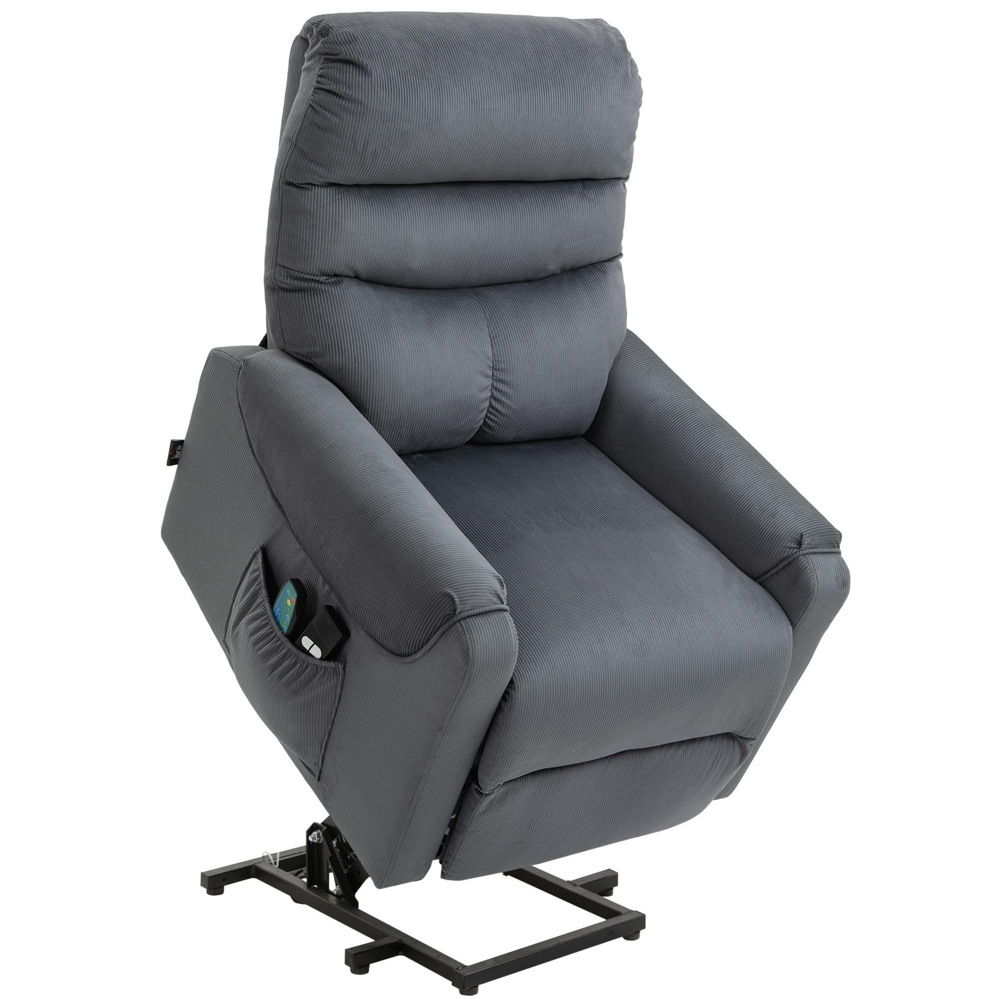 FERNSEHSESSEL Sessel mit Aufstehhilfe mit Massagefunktion Heizung Dunkelgrau - Dunkelgrau/Schwarz, Textil/Metall (93/110/83cm) - HOMCOM