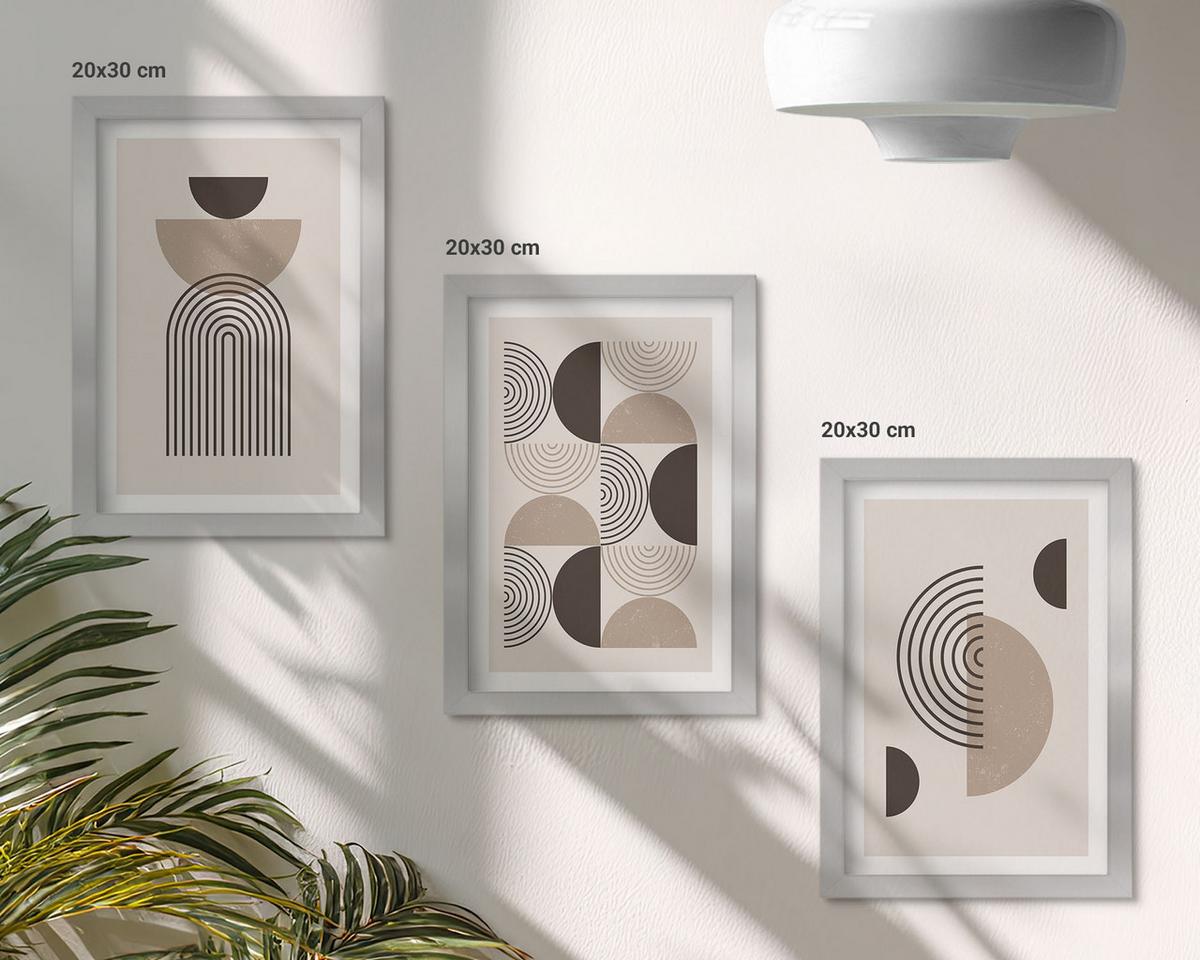 BILDER SET 3er Set - 20x30 cm Silberner Rahmen - Abstrakte Minimalismusmuster - Silberfarben, Kunststoff (20/30cm) - TULUP