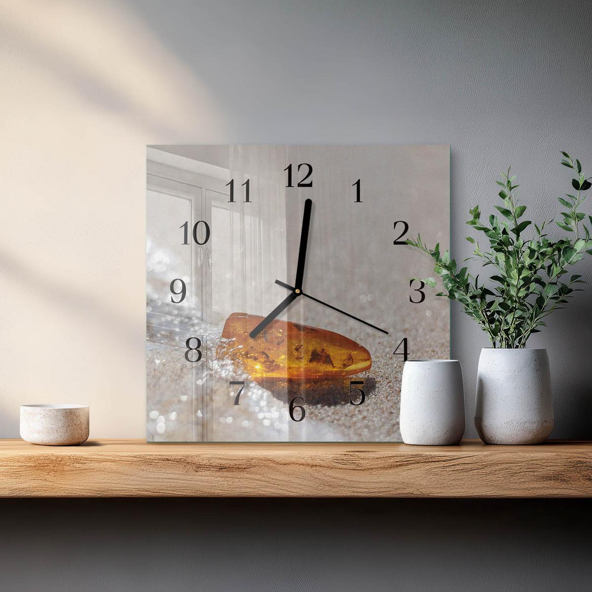 WANDUHR aus Glas 30x30 cm - Bernstein - Goldfarben, Glas (30/30/0.4cm) - TULUP