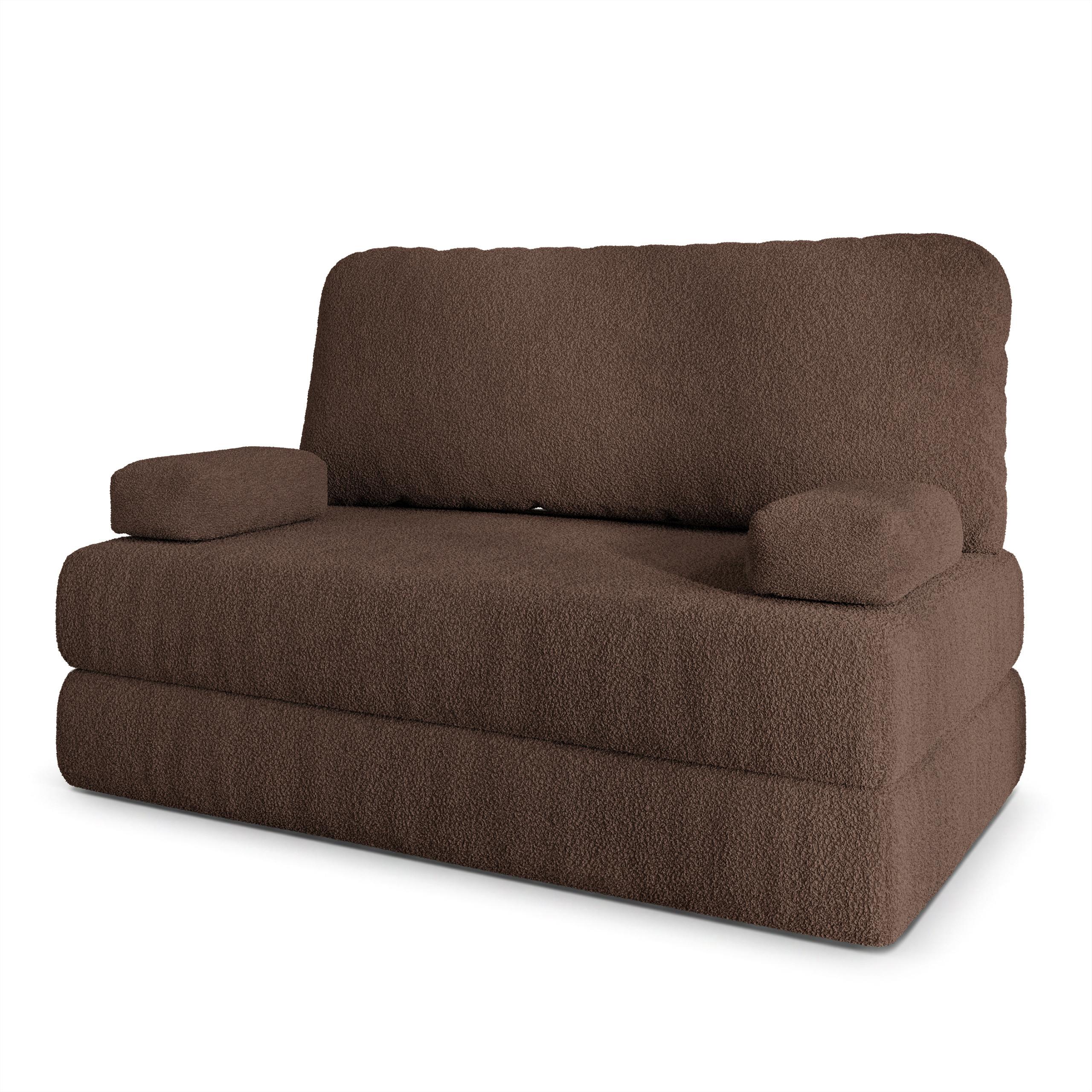 BETTSOFA KESTE aus Schaumstoff Bucle-Stoff Braun Schlaffunktion - Braun, Textil (140/86/60cm) - MASSENO