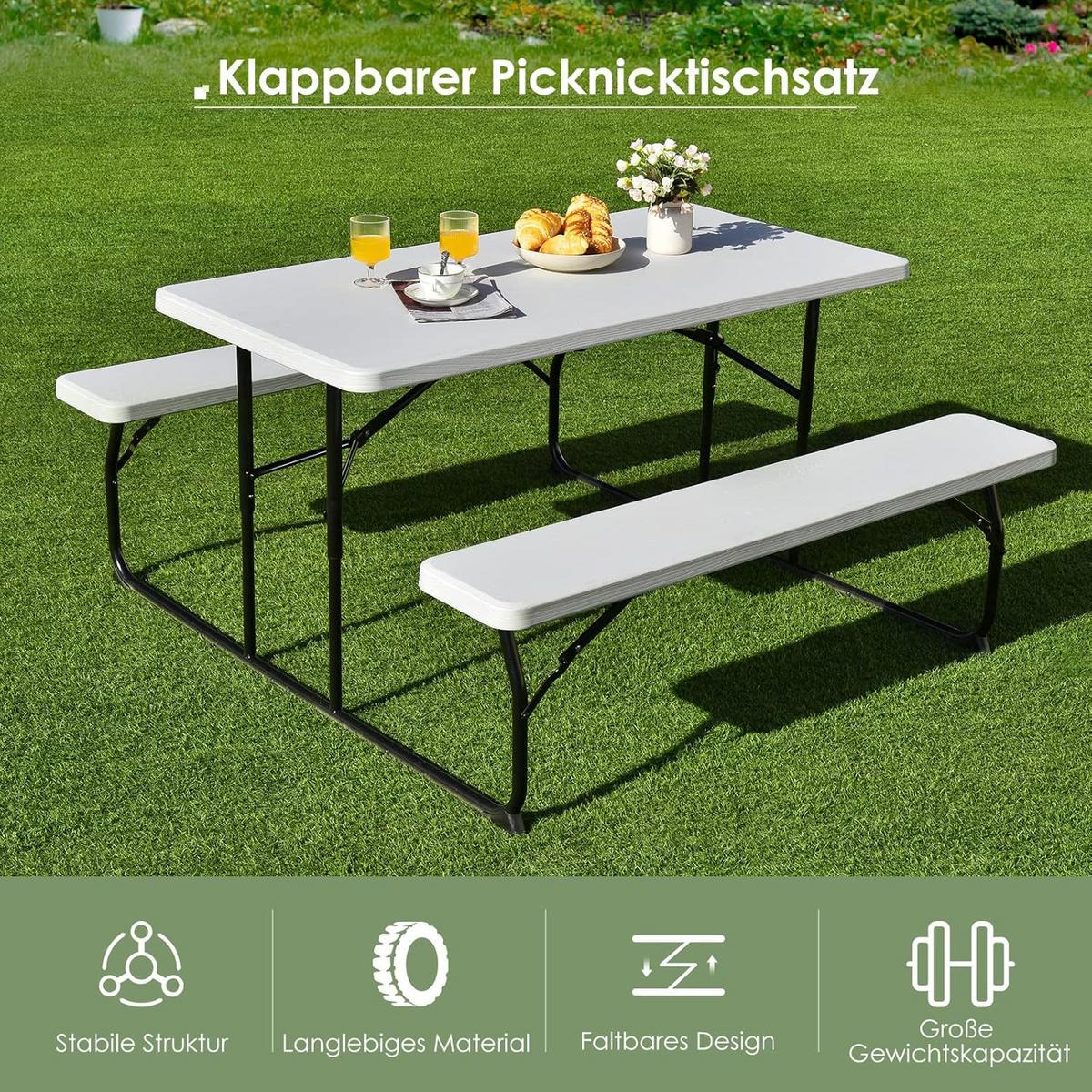PICKNICKTISCH Klappbarer Weiß - Weiß, Metall - COSTWAY