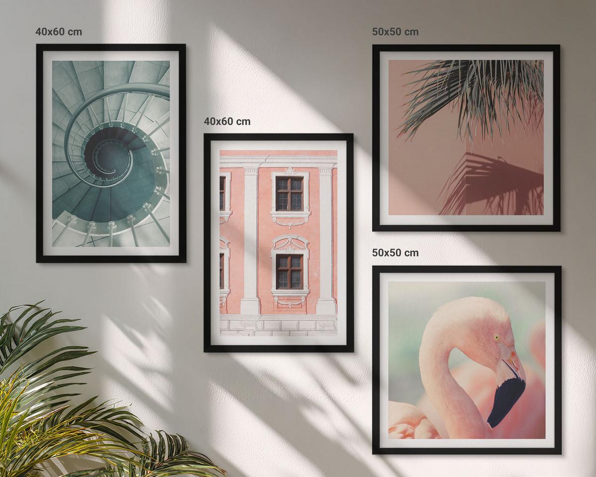 BILDER SET 4er Set - 50x50 cm & 40x60 cm Schwarzer Rahmen - Architektur-Pastellmuster - Schwarz, Kunststoff (50/50cm) - TULUP