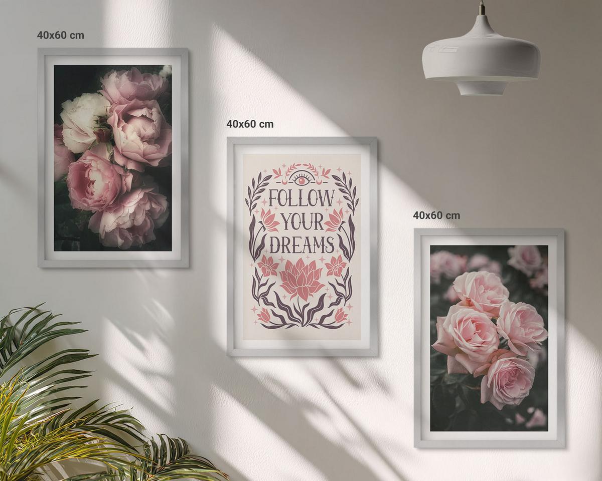 BILDER SET 3er Set - 40x60 cm Silberner Rahmen - Vintage-Rosenträume-Inschrift - Silberfarben, Kunststoff (40/60cm) - TULUP