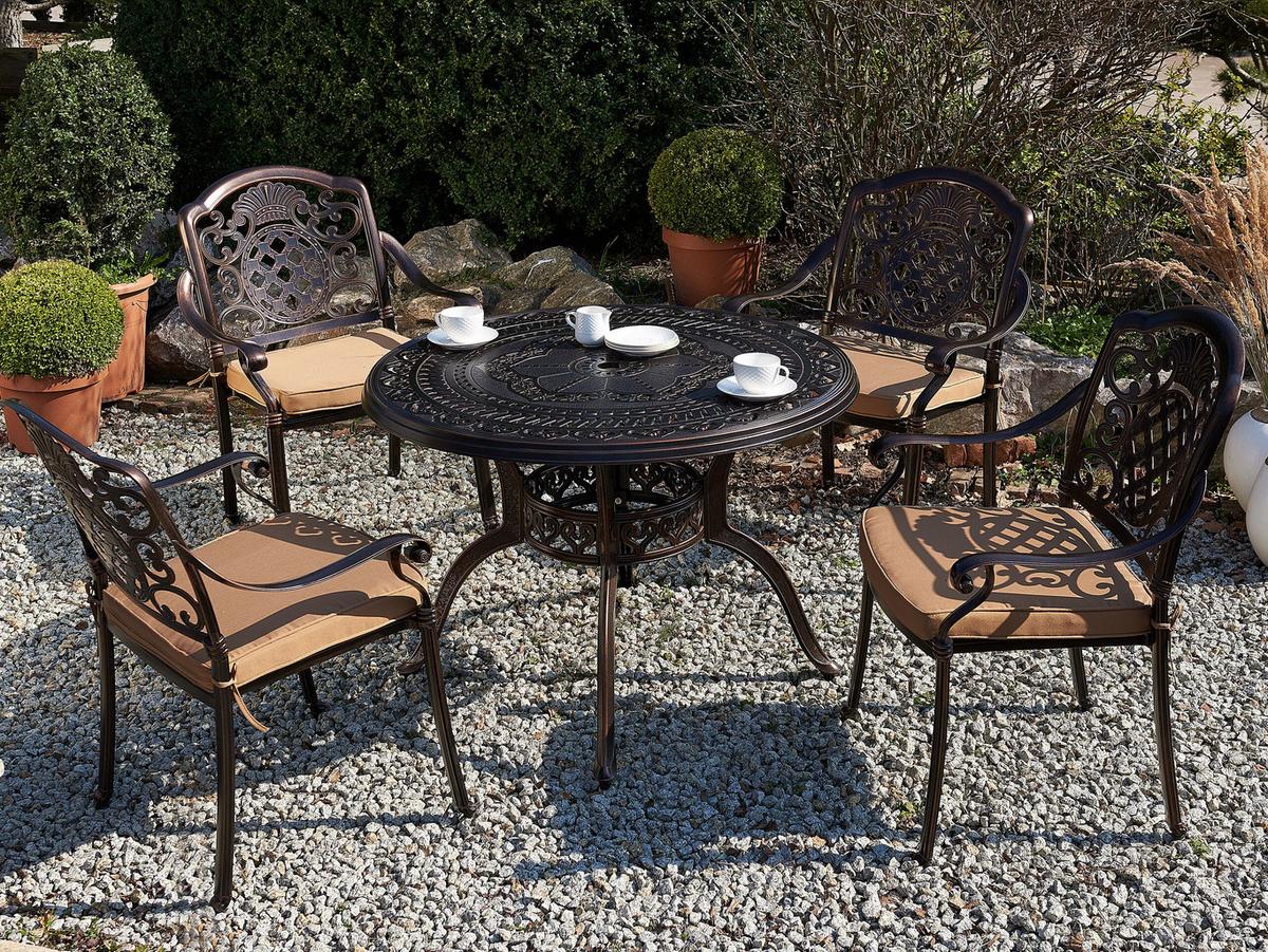 GARTENTISCH Aluminium dunkelbraun 102 cm Salento - Dunkelbraun, Metall (102/102/72cm) - Beliani