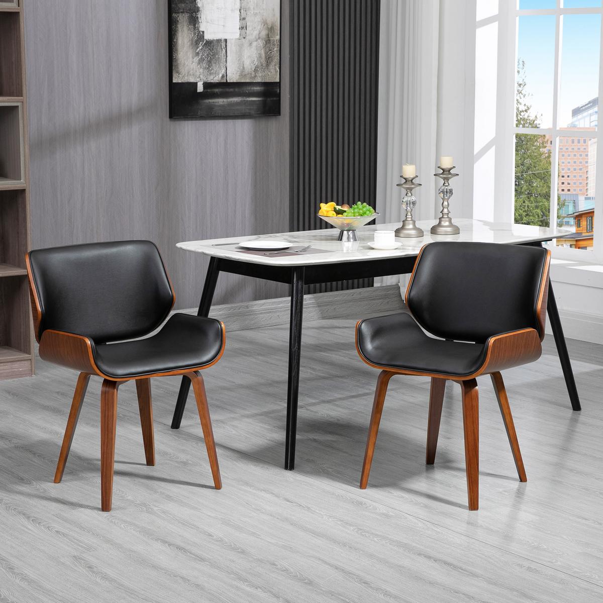 ESSSTÜHLE 2er Set Kunstleder Holz Schwarz - Schwarz, Holz (53/81/54cm) - HOMCOM
