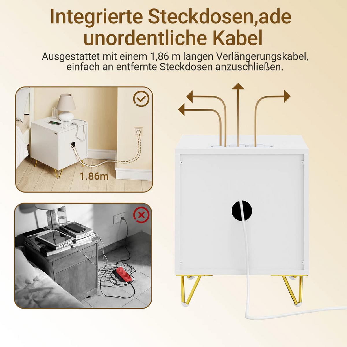 NACHTTISCH mit Ladefunktion und 2 schubladen, weiß 40x40x47cm - Weiß, Holzwerkstoff (40/47/40cm) - SoBuy