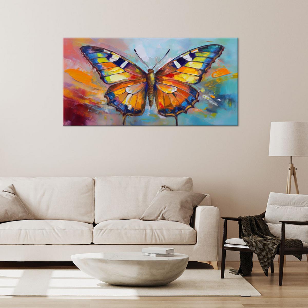 LEINWANDBILD Bunter Schmetterling 120x60cm - Multicolor, Textil (120/60cm) - Feeby