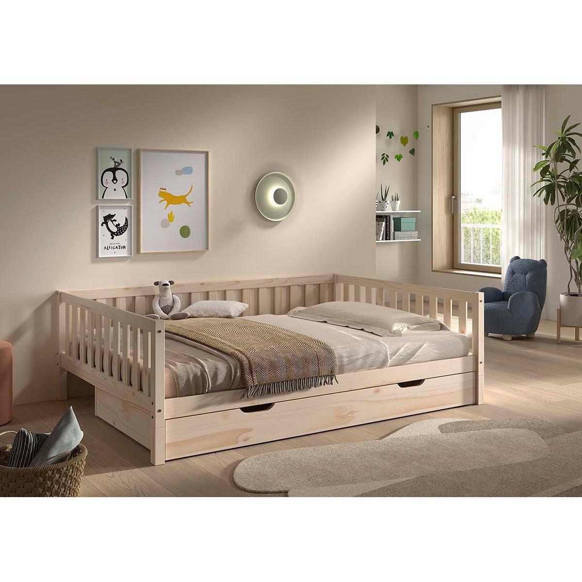 TAGESBETT Kapua 140x200 mit Bettschublade Kiefer Massivholz Natur - Kieferfarben, Holz (140/200cm) - 58aufmkessel
