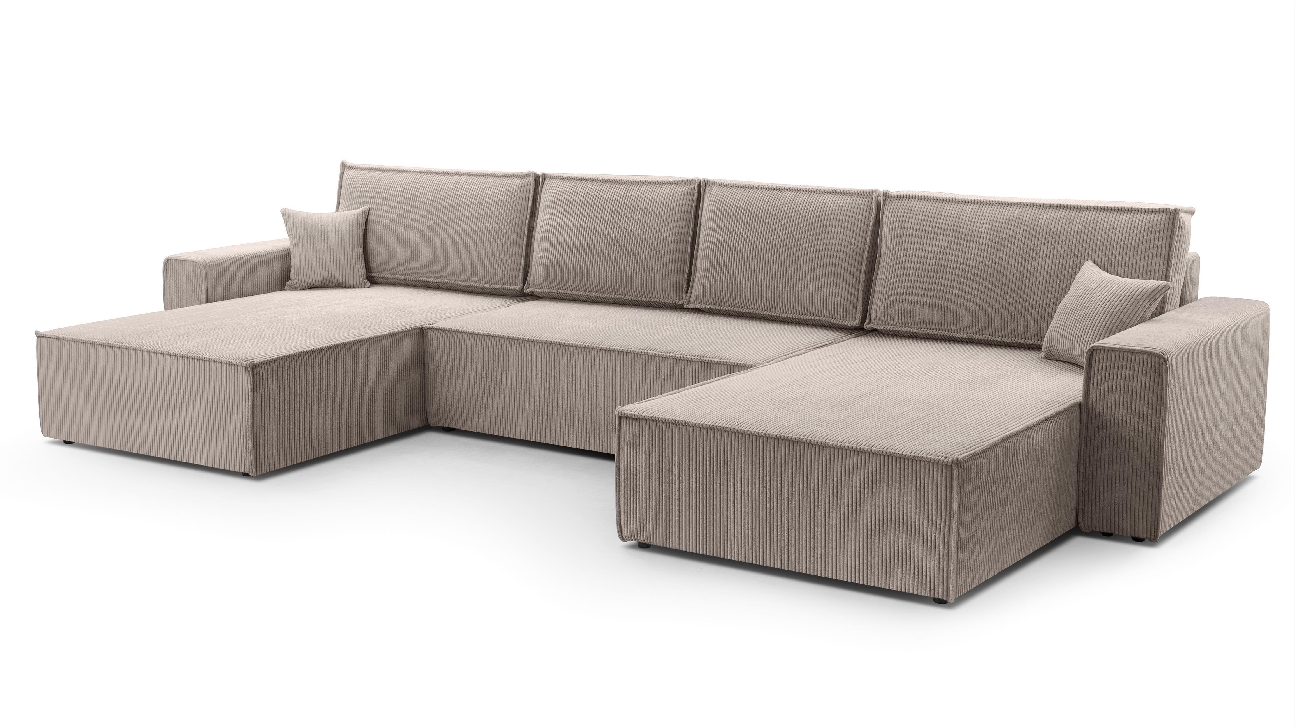 WOHNLANDSCHAFT Cedria Beige 389/145/85 cm mit Schlaffunktion - Beige/Schwarz, Kunststoff/Textil (389/85/145cm) - AX Living