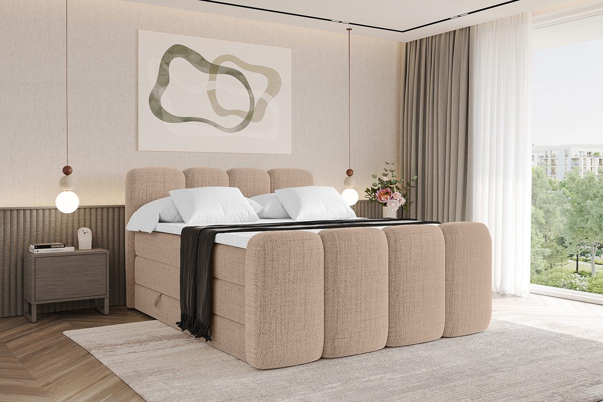 BOXBETT mit Matratze H3|H4 und Lattenrost - NINA-Z KING - 120x200 cm Aragon - Dunkelbeige - Cappuccino, Holzwerkstoff (120/200cm)