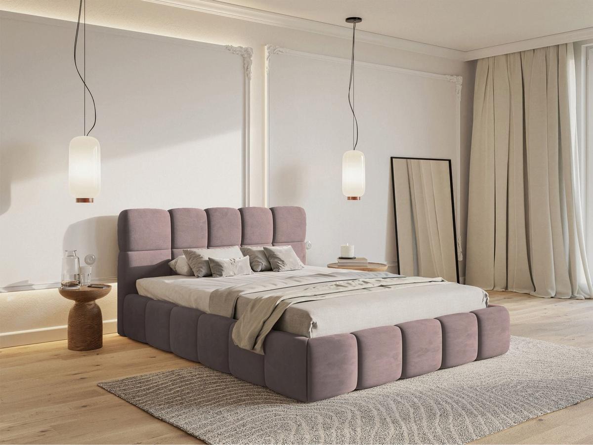 POLSTERBETT Cloudy Hellrosa Samt, Bettkasten & Lattenrost, 120x200 cm - Hellrosa/Schwarz, Kunststoff/Textil (120/200cm) - Selsey