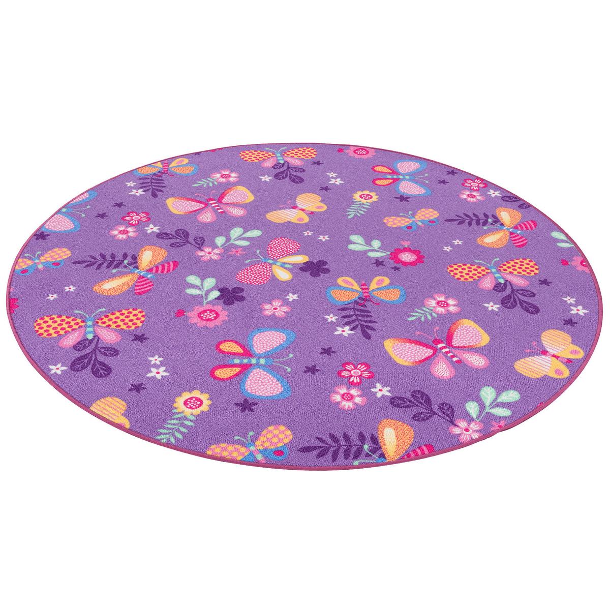 KINDER SPIEL TEPPICH SCHMETTERLING RUND - Lila, Textil (100/100cm) - Snapstyle