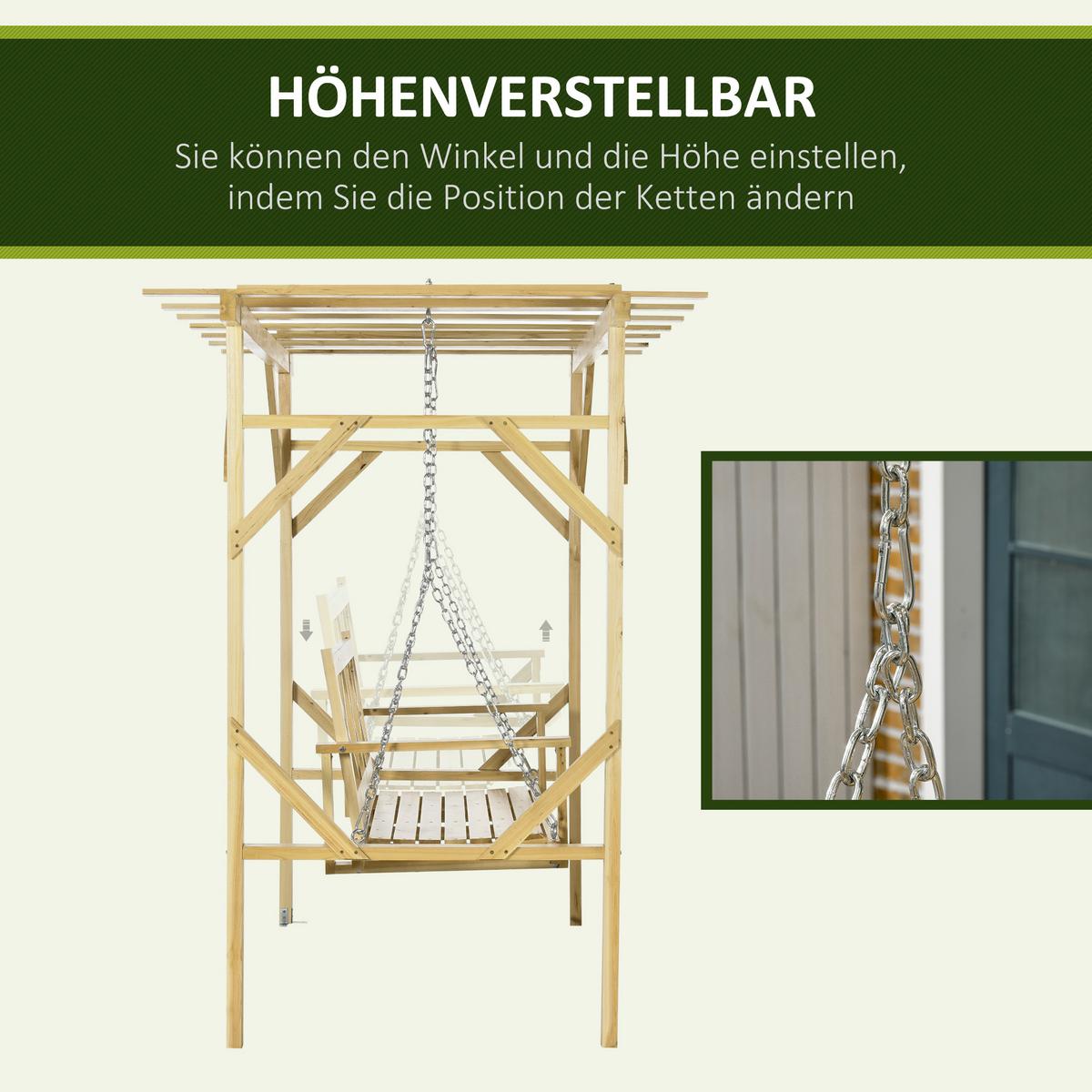 HOLLYWOODSCHAUKEL mit Pergola, Massivholz, Natur, 221 x 140 x 196 cm - Naturfarben, Holz (140/196/221cm) - Outsunny