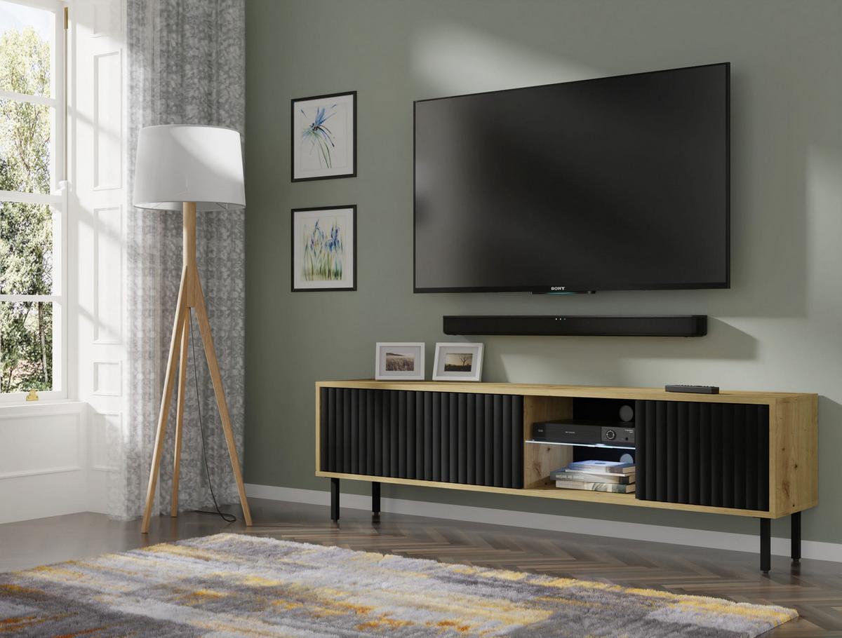TV LOWBOARD Artisan Eiche, Schwarz 156/31/31 - Schwarz, Holzwerkstoff (156/31/31cm) - RAUMHIRSCH FURNITURE