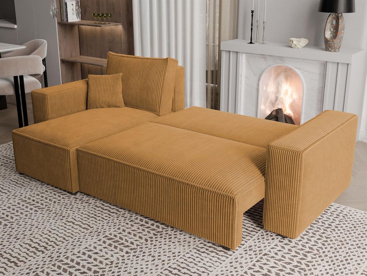 ECKSOFA Adara Mit Schlaffunktion - Gelb, Holzwerkstoff/Textil (244/145cm) - Fun Möbel