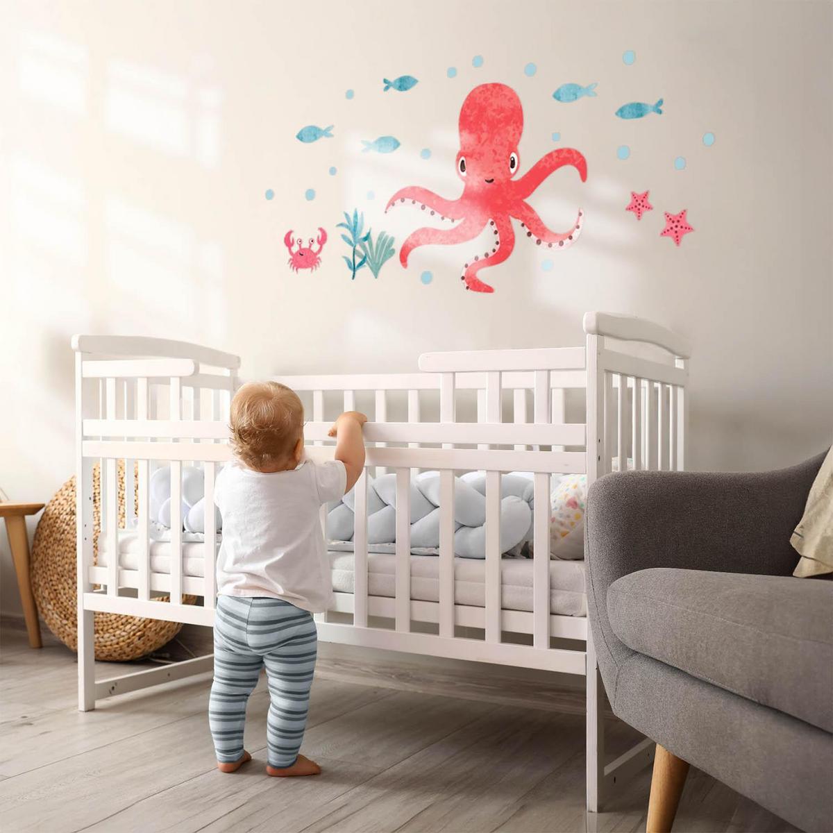 WANDAUFKLEBER 100x106cm - Oktopus - Multicolor, Kunststoff (100/106/0.1cm) - Wallfluent