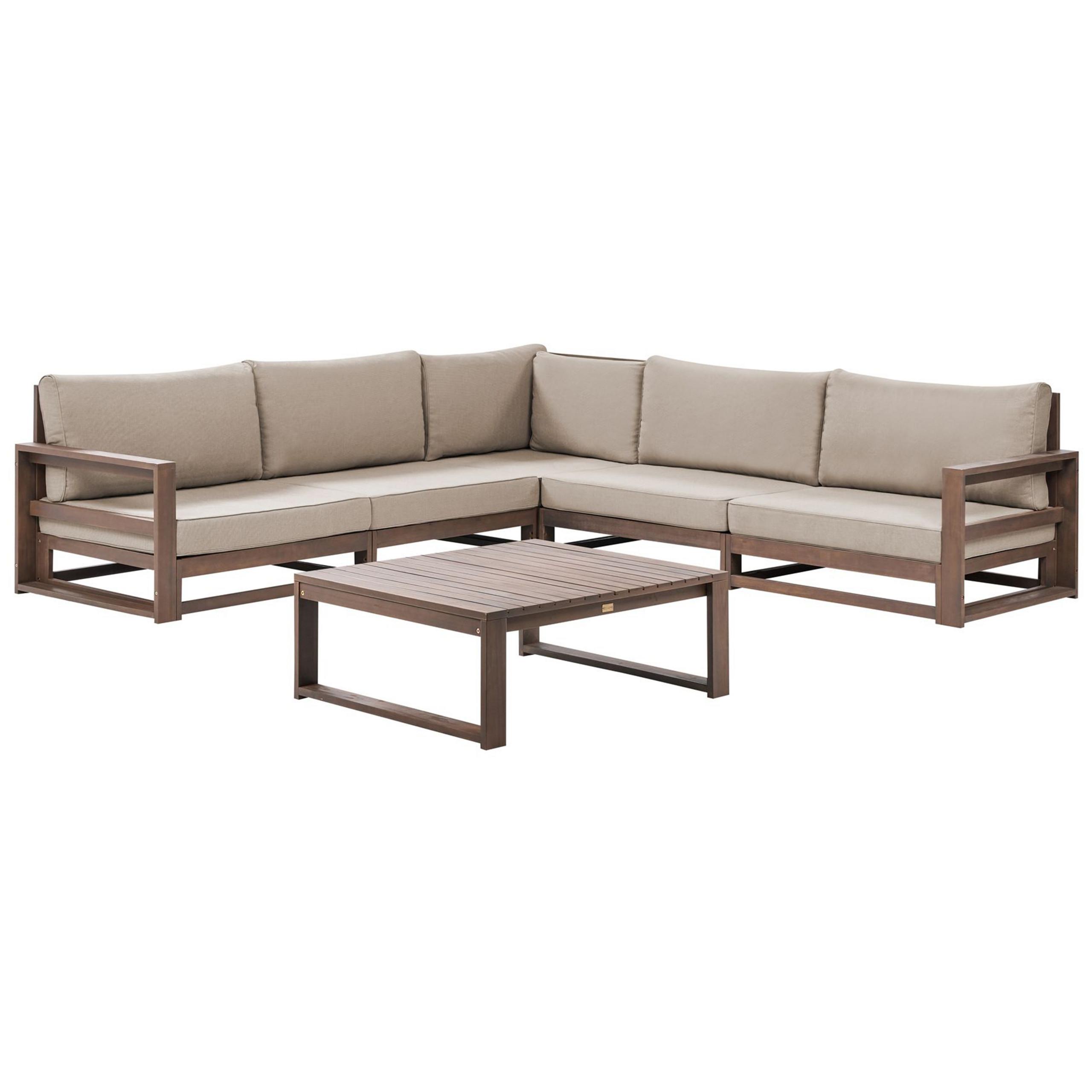 LOUNGE SET 5-Sitzer zertifiziertes Holz dunkelbraun modular Auflagen taupe Timor II - Dunkelbraun, Holz - Beliani