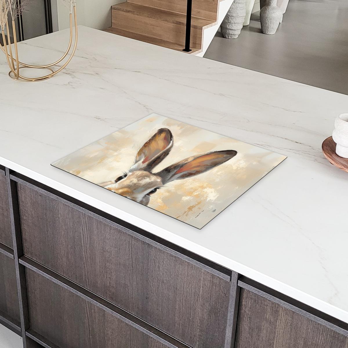 HERDABDECKPLATTE Hase - Ohren - Braun Herdabdeckung Induktionsfeld 65x52 cm - Beige, Kunststoff (65/52/0.2cm) - MuchoWow
