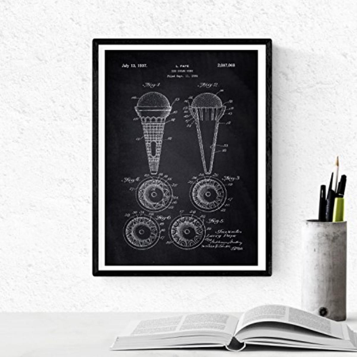 POSTER Set mit 4 Schwarz Eismaschine Patent A4 Schwarzer Rahmen - Schwarz, Papier (29.7/3cm) - Nacnic